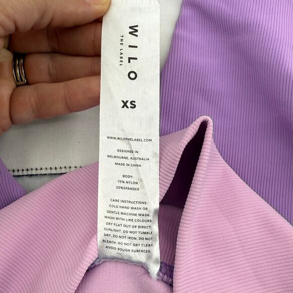 WILO The Label Rib Knit Capri Leggings XS Womens Purple Pink Stretch Activewear - Picture 4 of 5